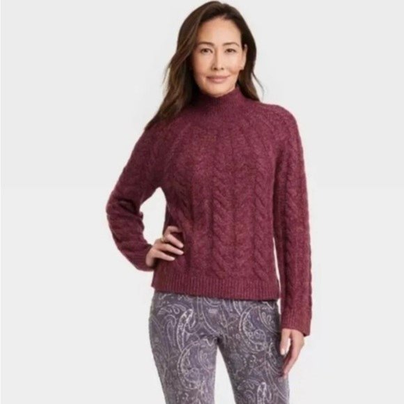 Knox Rose Cable Knit Mock Neck Pullover Sweater NWT - Picture 1 of 5